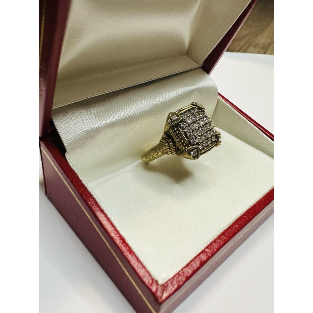 Judith Ripka Sterling 925 Silver Gold Tone CZ Heart Accent Ring - Picture 6 of 9
